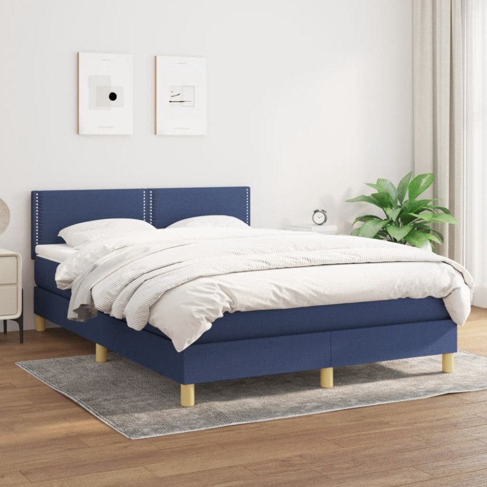 vidaXL Ramsäng med madrass blå 140x200 cm tyg