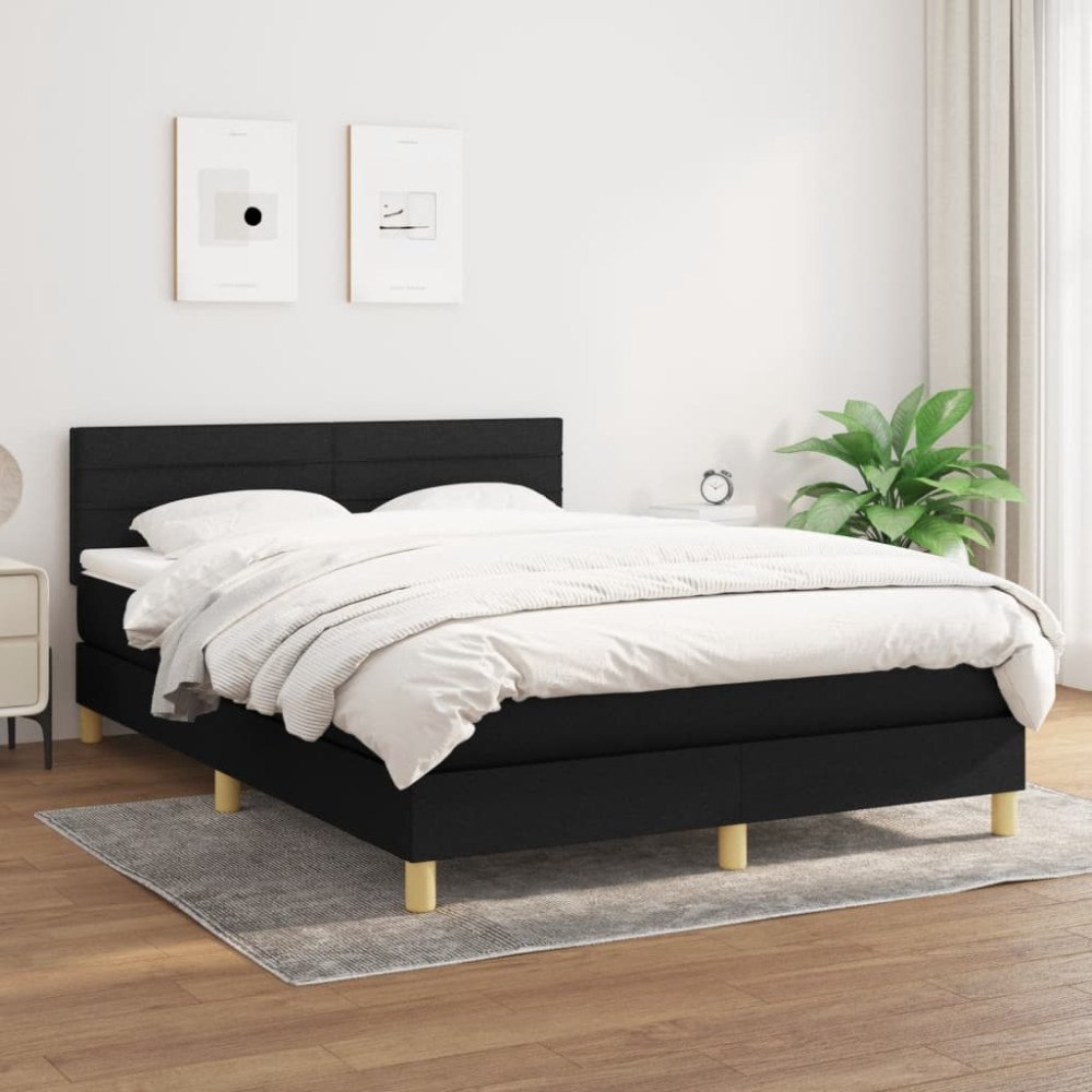 vidaXL Ramsäng med madrass svart 140x200 cm tyg