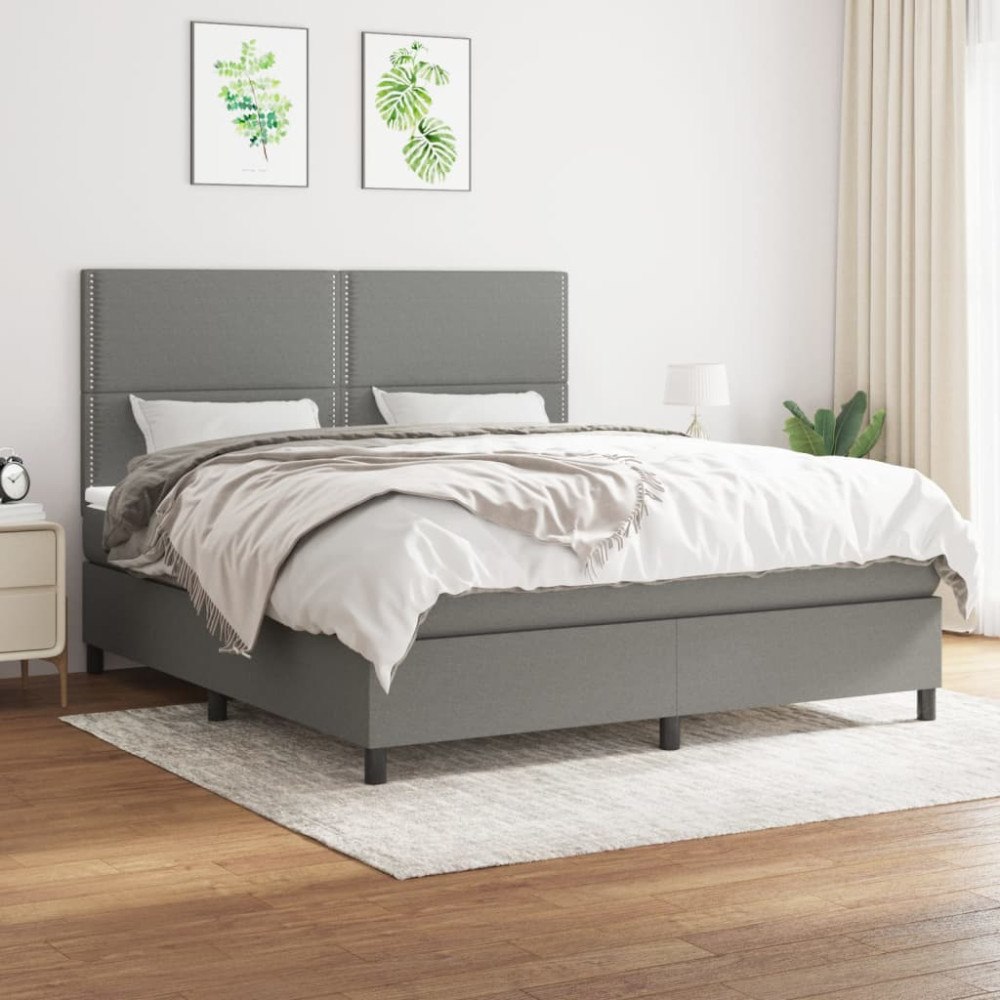 vidaXL Ramsäng med madrass mörkgrå 160x200 cm tyg