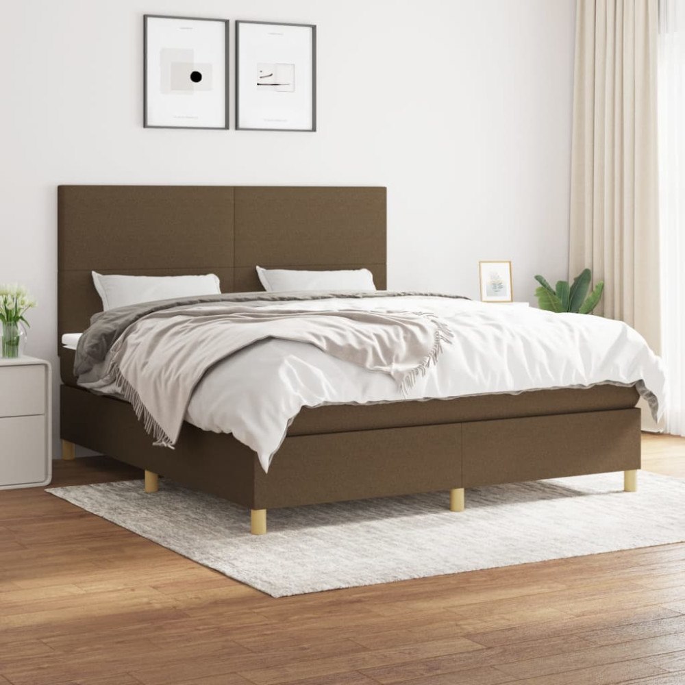 vidaXL Ramsäng med madrass mörkbrun 180x200 cm tyg