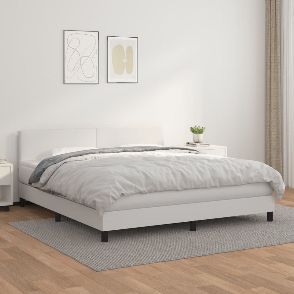 vidaXL Ramsäng med madrass vit 180x200 cm konstläder