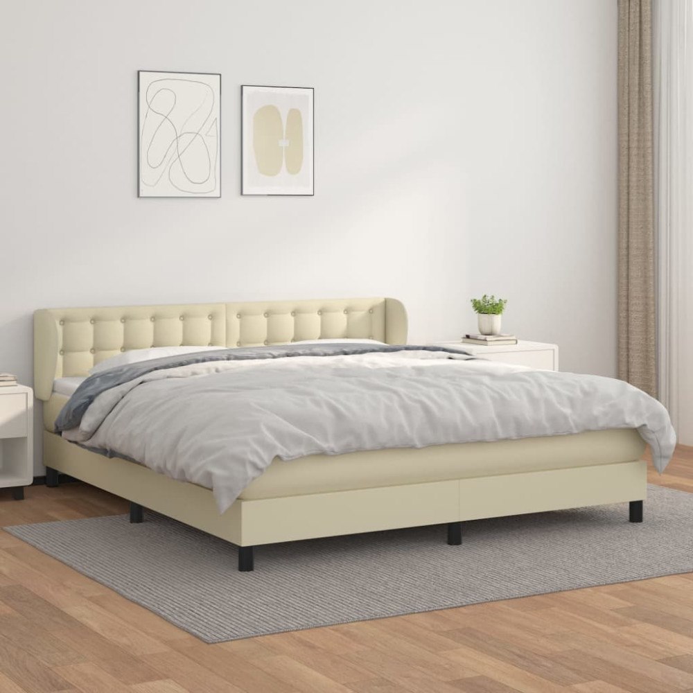 vidaXL Ramsäng med madrass gräddvit 180x200 cm konstläder
