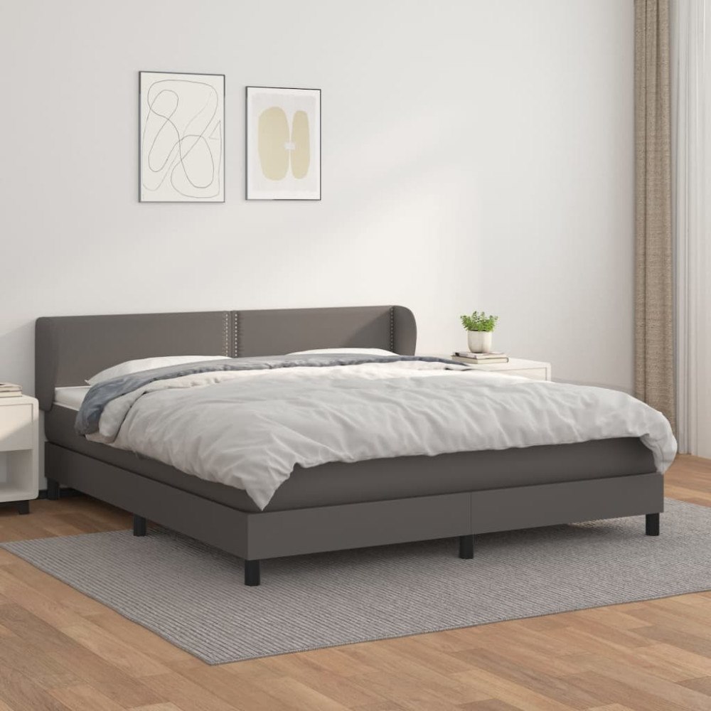 vidaXL Ramsäng med madrass grå 180x200 cm konstläder