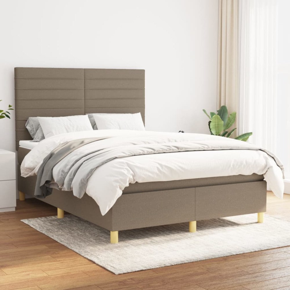 vidaXL Ramsäng med madrass taupe 140x200 cm tyg