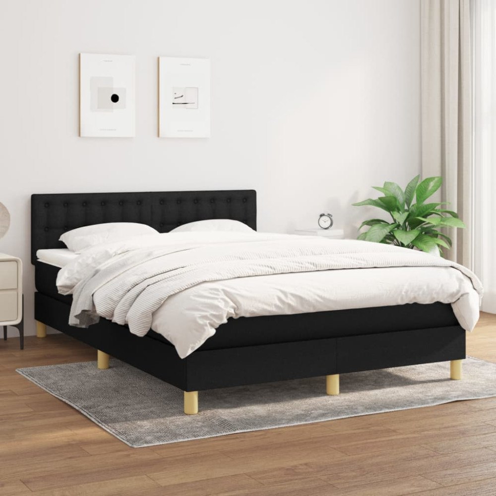 vidaXL Ramsäng med madrass svart 140x200 cm tyg