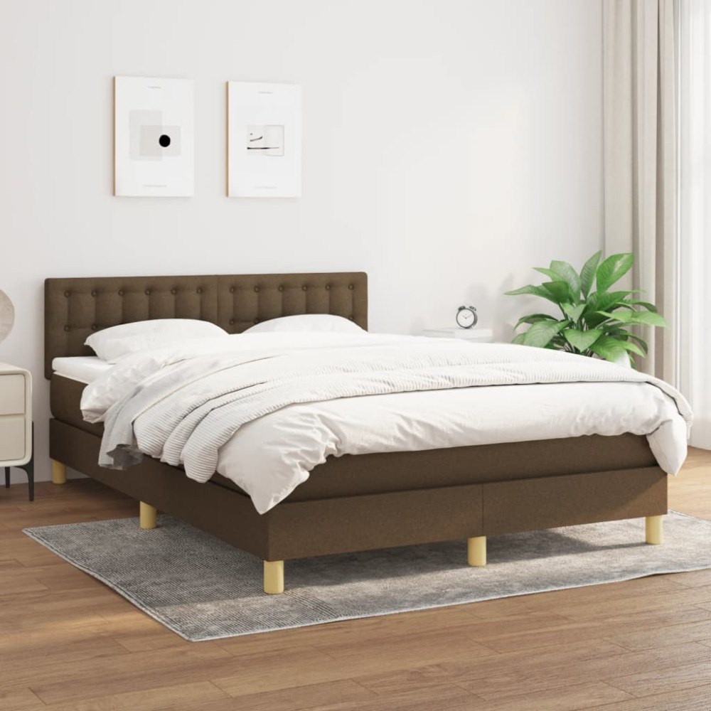 vidaXL Ramsäng med madrass mörkbrun 140x200 cm tyg
