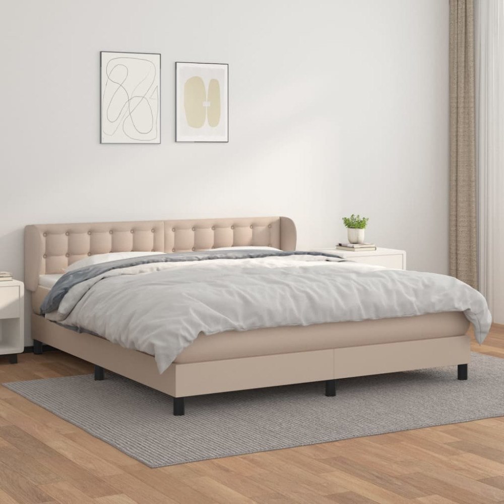 vidaXL Ramsäng med bäddmadrass cappuccino 180x200 cm konstläder
