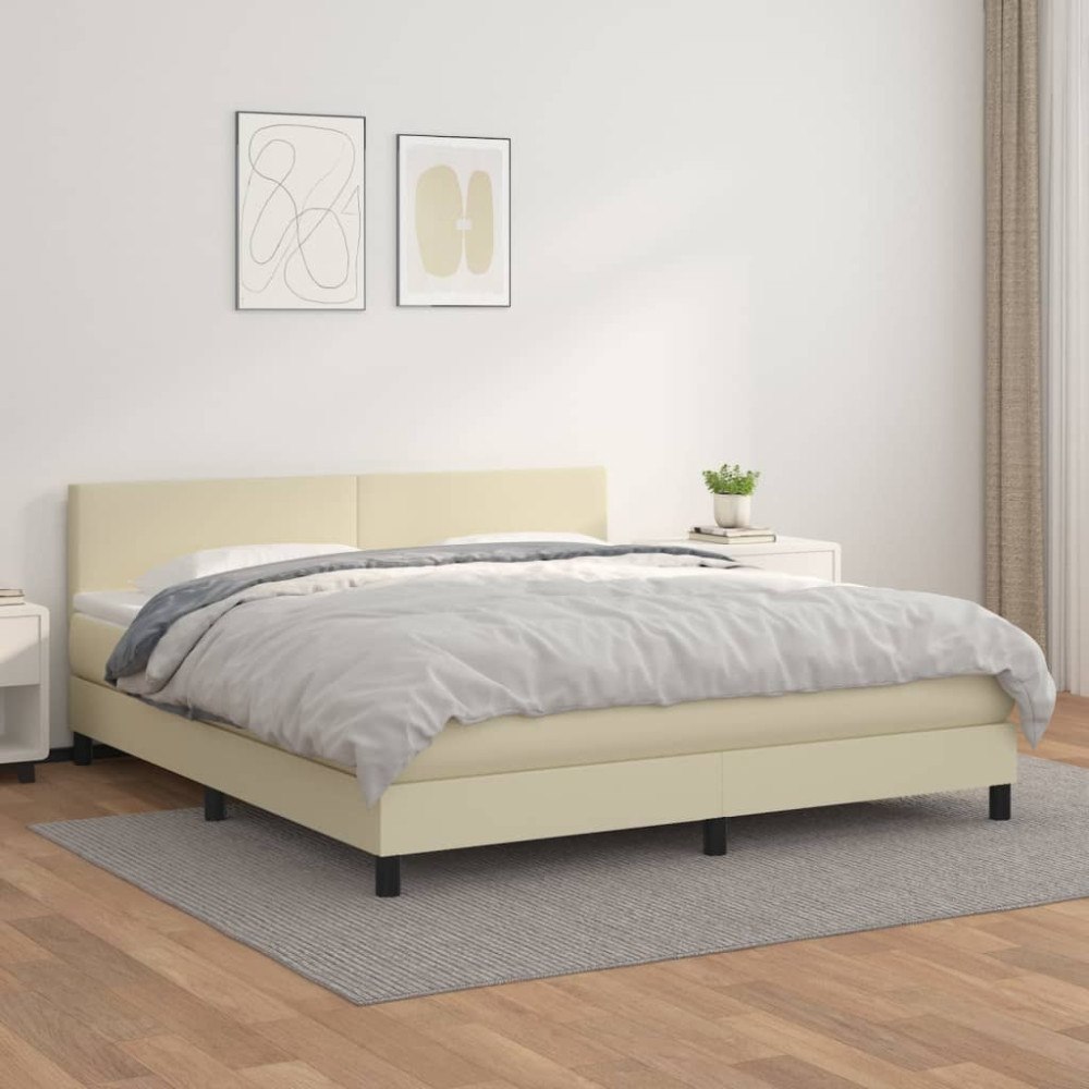vidaXL Ramsäng med madrass gräddvit 180x200 cm konstläder