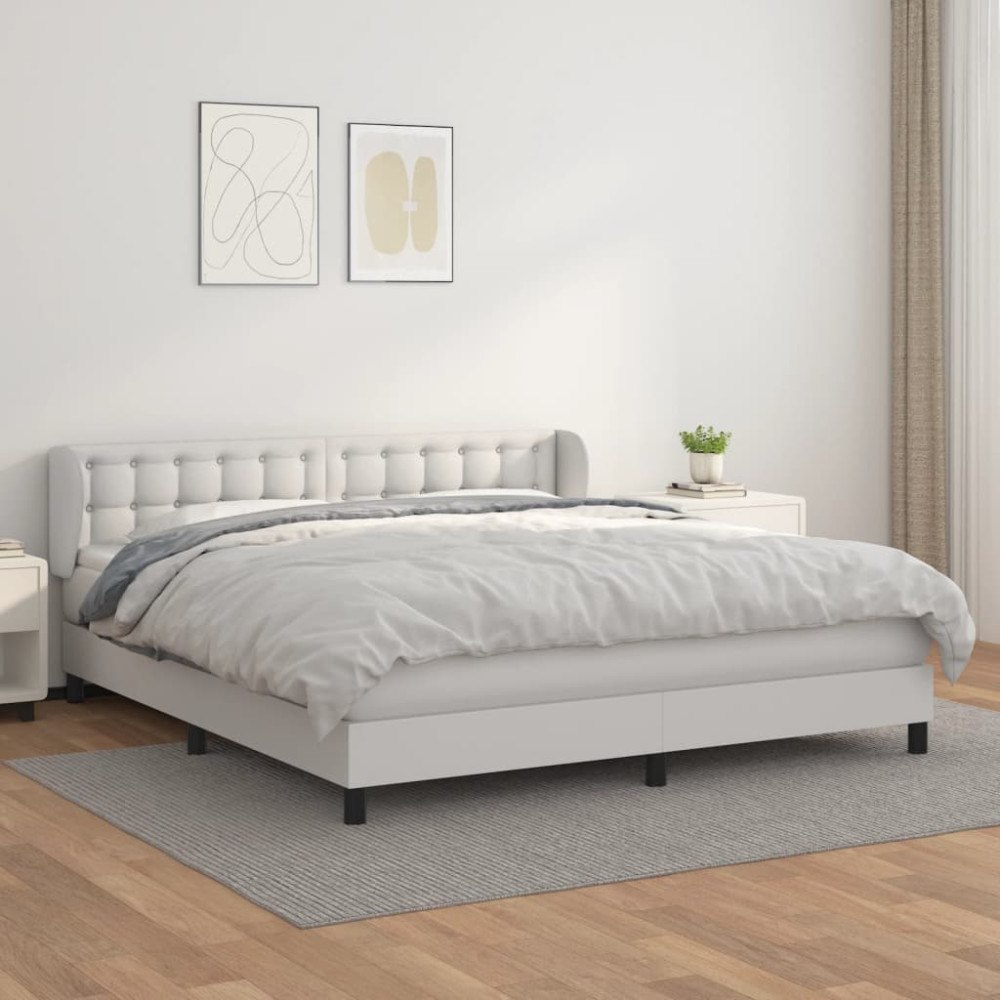 vidaXL Ramsäng med madrass vit 180x200 cm konstläder
