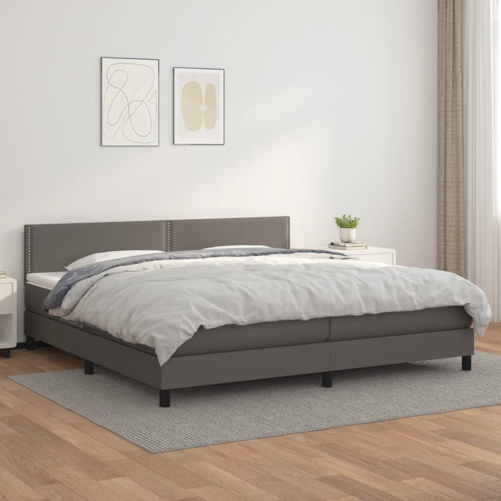 vidaXL Ramsäng med madrass grå 200x200 cm konstläder