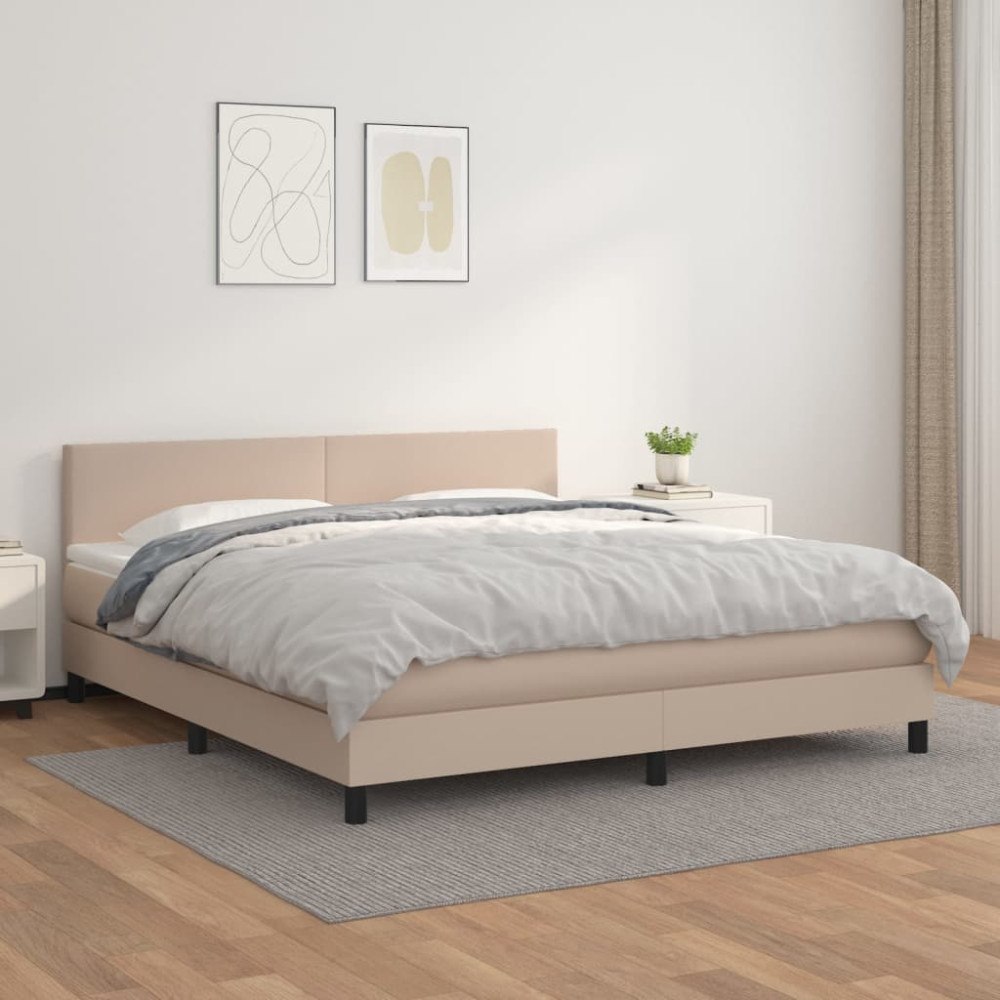 vidaXL Ramsäng med bäddmadrass cappuccino 180x200 cm konstläder