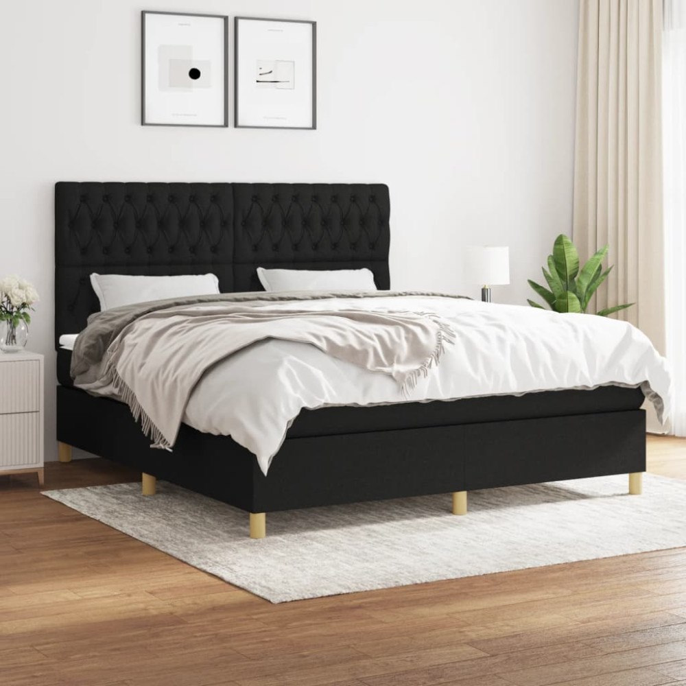 vidaXL Ramsäng med madrass svart 180x200 cm tyg