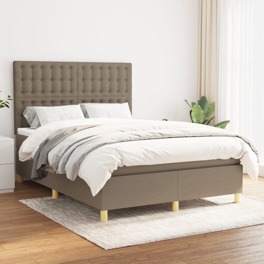 vidaXL Ramsäng med madrass taupe 140x200 cm tyg