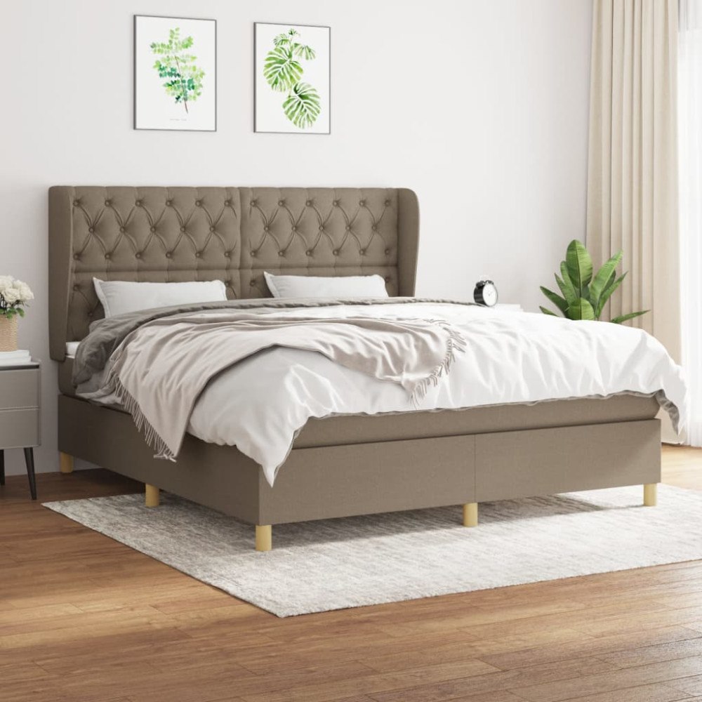 vidaXL Ramsäng med madrass taupe 160x200 cm tyg