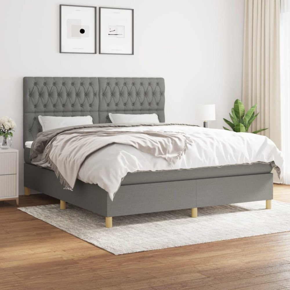 vidaXL Ramsäng med madrass mörkgrå 180x200 cm tyg