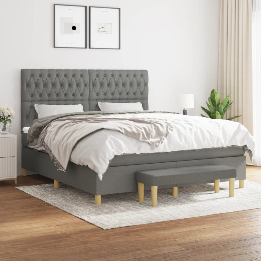 vidaXL Ramsäng med madrass mörkgrå 180x200 cm tyg