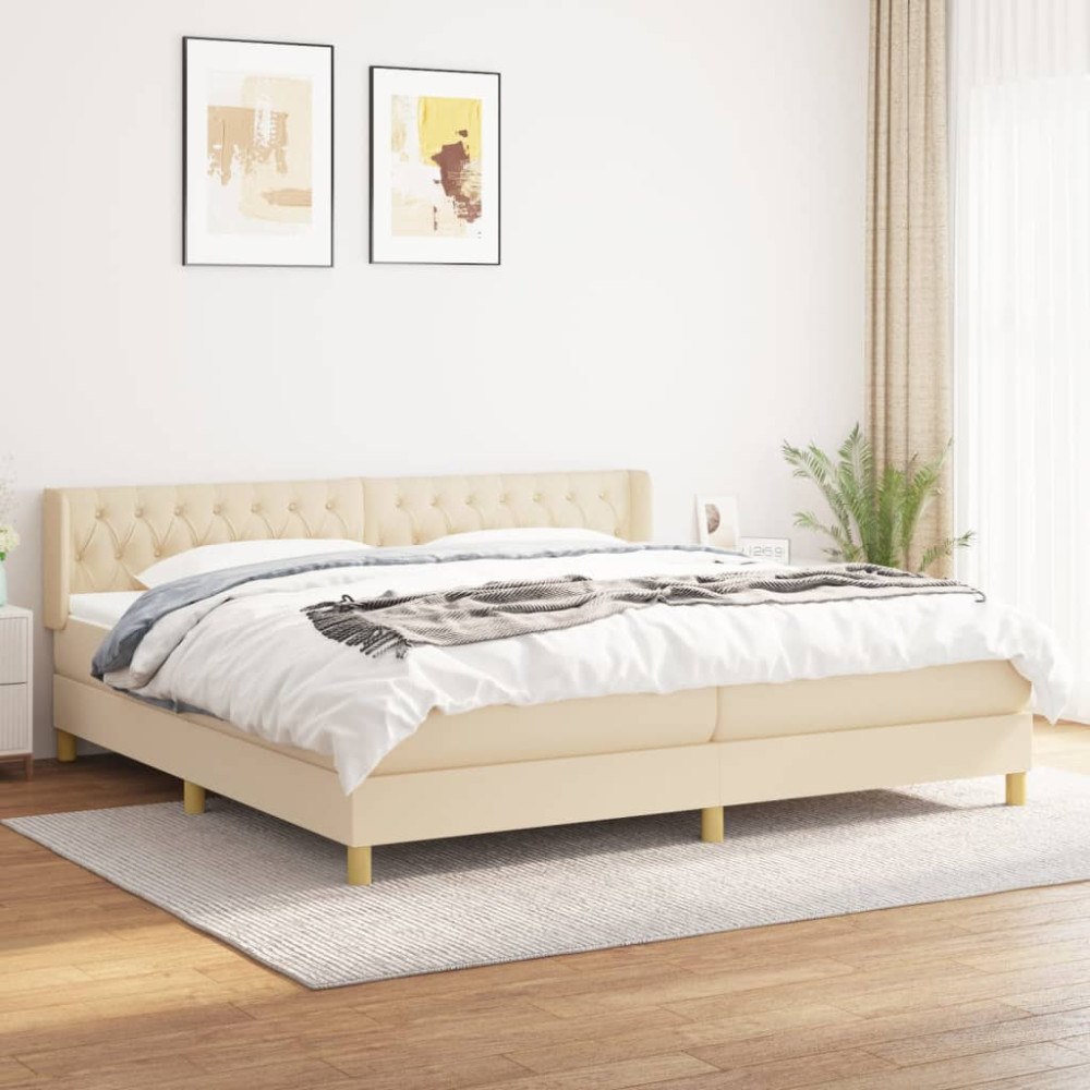 vidaXL Ramsäng med madrass gräddvit 160x200 cm tyg