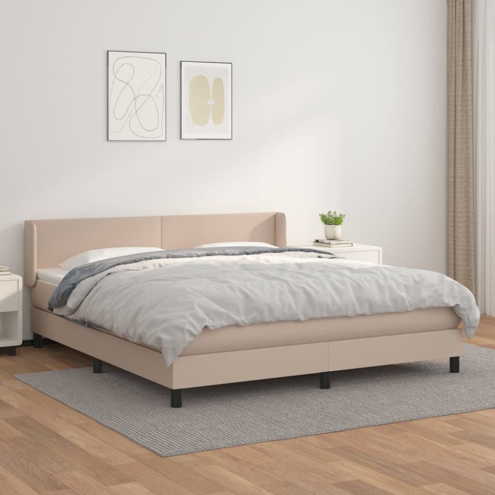 vidaXL Ramsäng med bäddmadrass cappuccino 180x200 cm konstläder