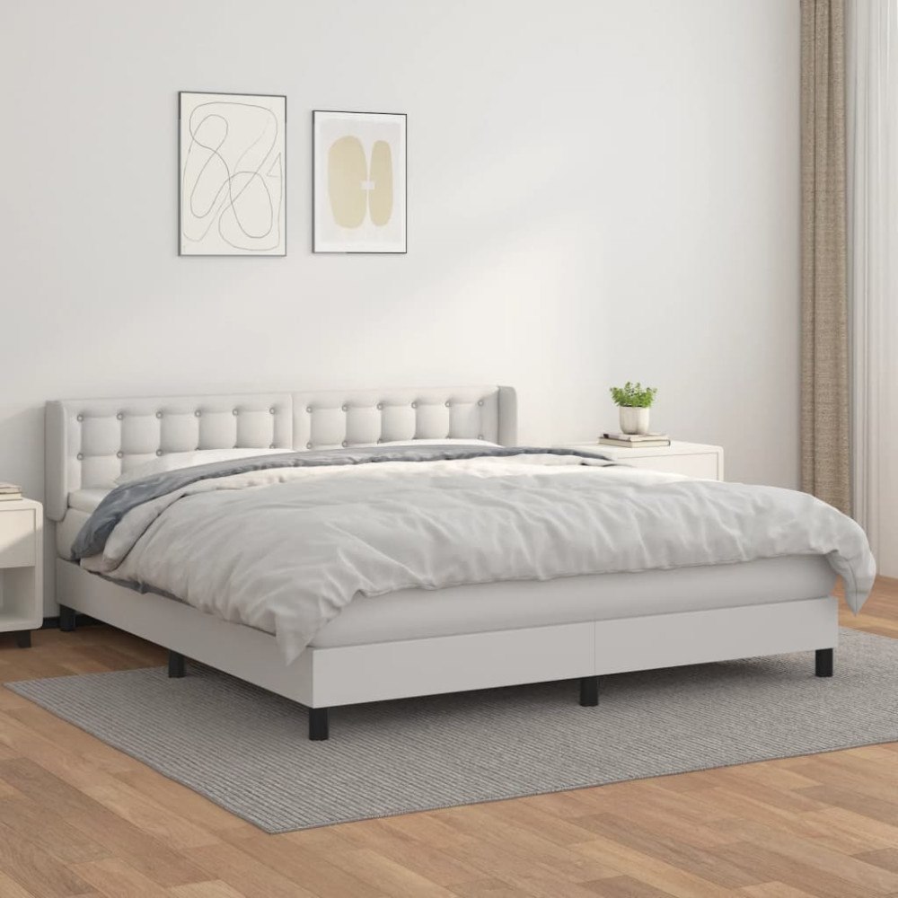 vidaXL Ramsäng med madrass vit 180x200 cm konstläder
