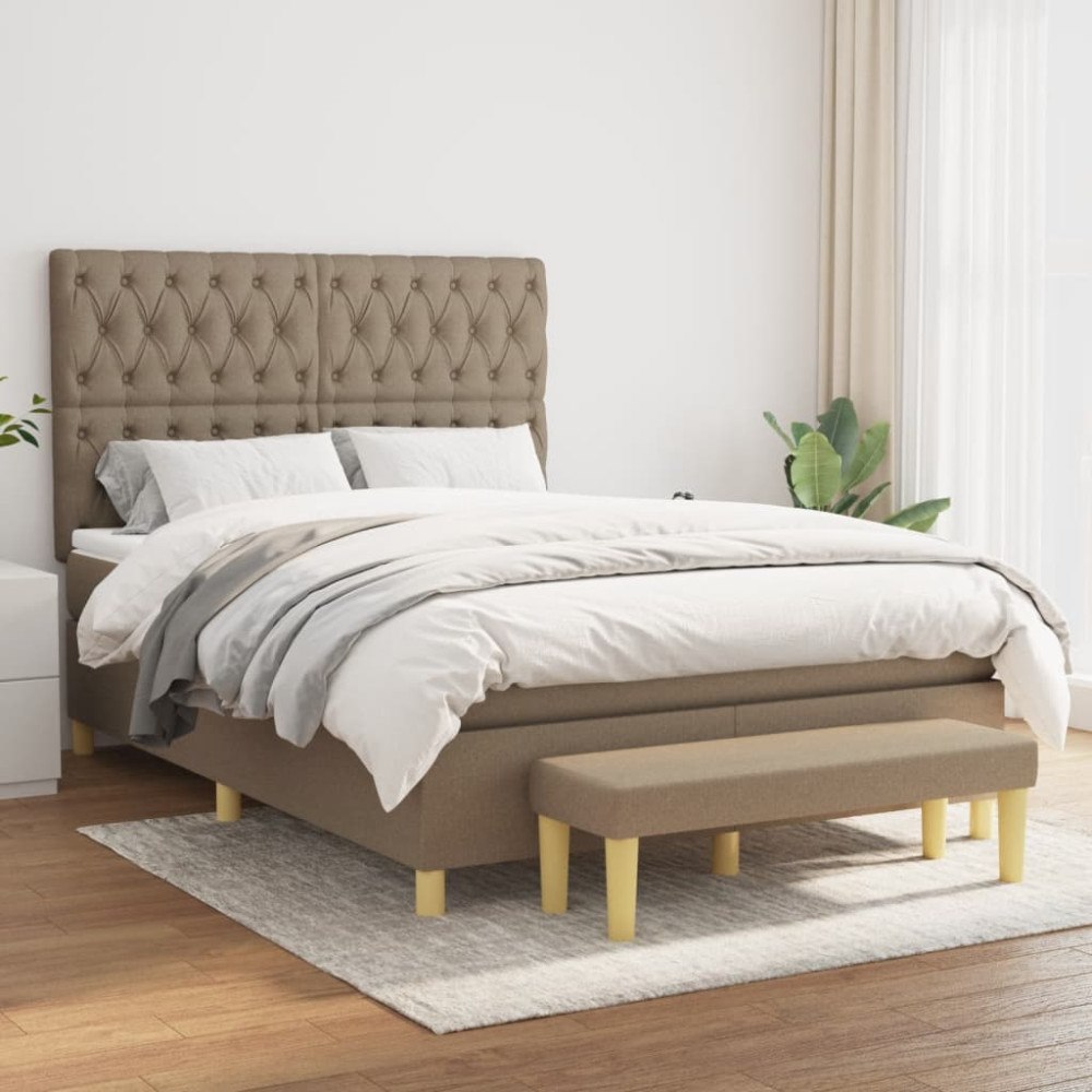 vidaXL Ramsäng med madrass taupe 140x200 cm tyg