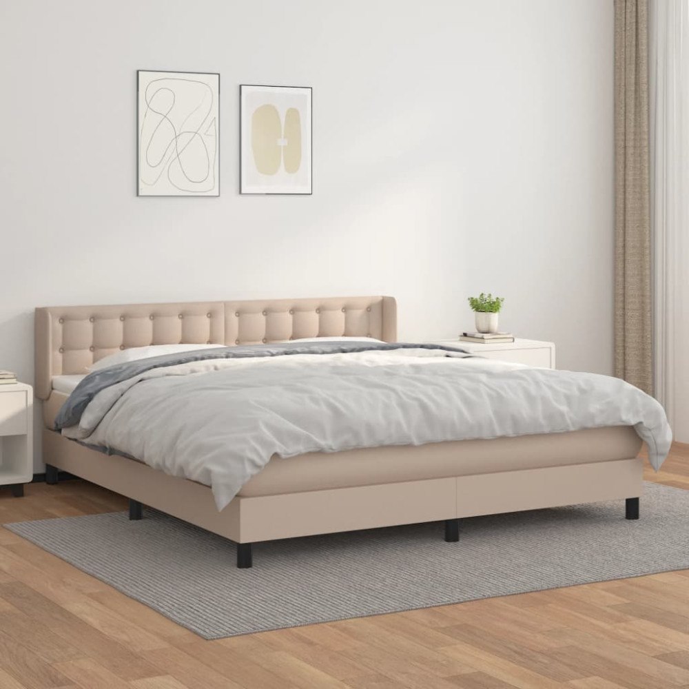 vidaXL Ramsäng med bäddmadrass cappuccino 180x200 cm konstläder