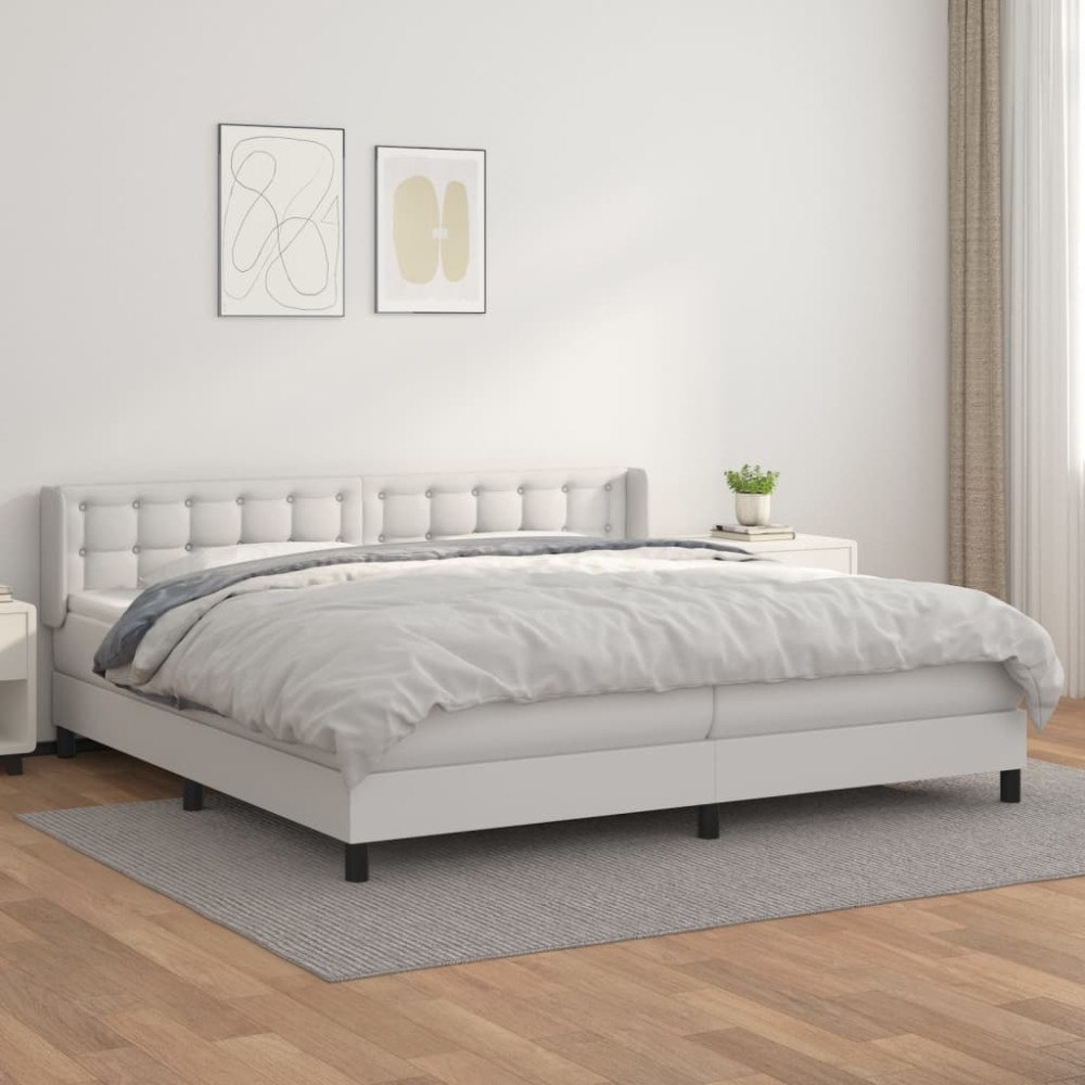 vidaXL Ramsäng med madrass vit 200x200 cm konstläder