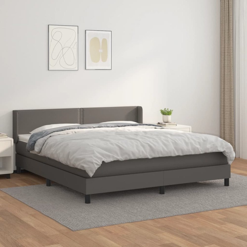 vidaXL Ramsäng med madrass grå 180x200 cm konstläder