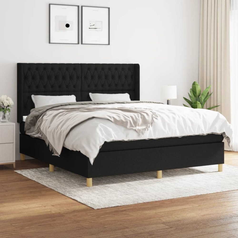 vidaXL Ramsäng med madrass svart 180x200 cm tyg