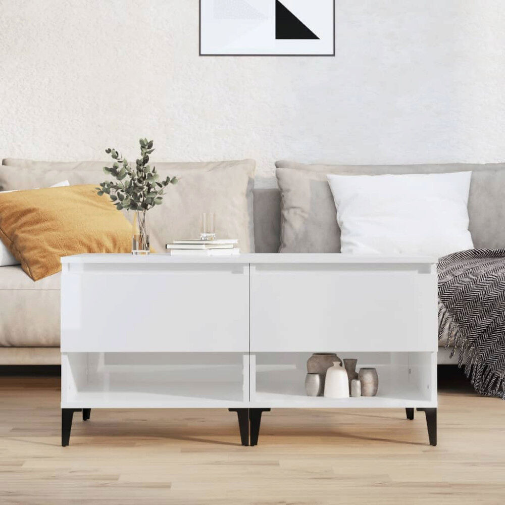 vidaXL Sidobord 2 st vit högglans 50x46x50 cm konstruerat trä