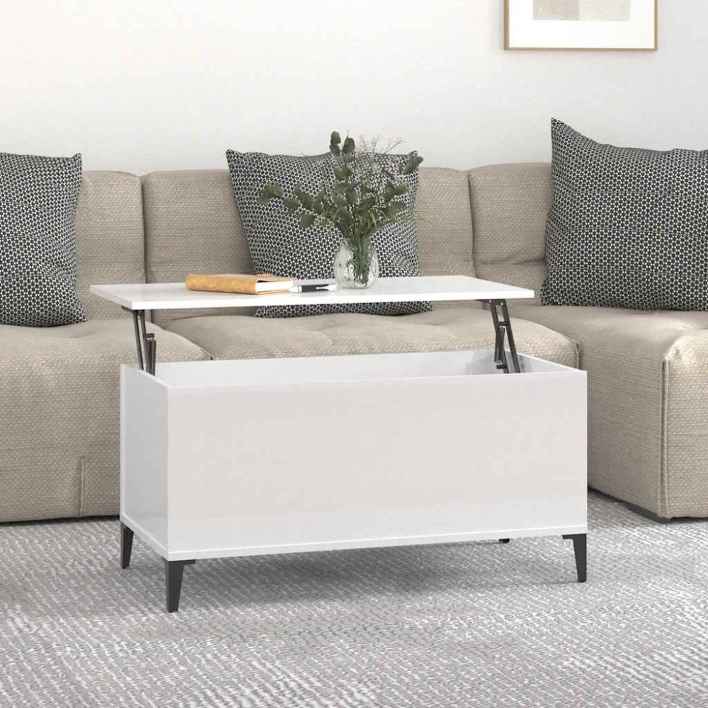 vidaXL Soffbord vit högglans 90x44,5x45 cm konstruerat trä