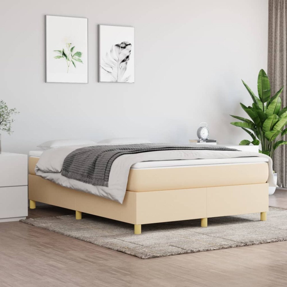 vidaXL Ramsäng med madrass gräddvit 140x200 cm tyg