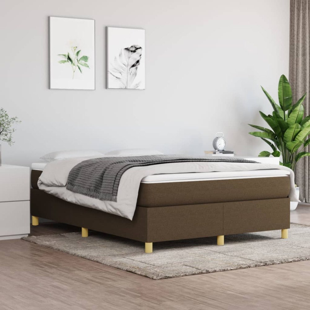 vidaXL Ramsäng med madrass mörkbrun 140x200 cm tyg
