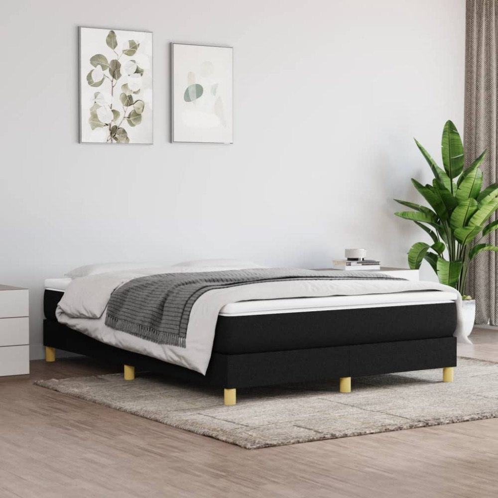 vidaXL Ramsäng med madrass svart 140x200 cm tyg