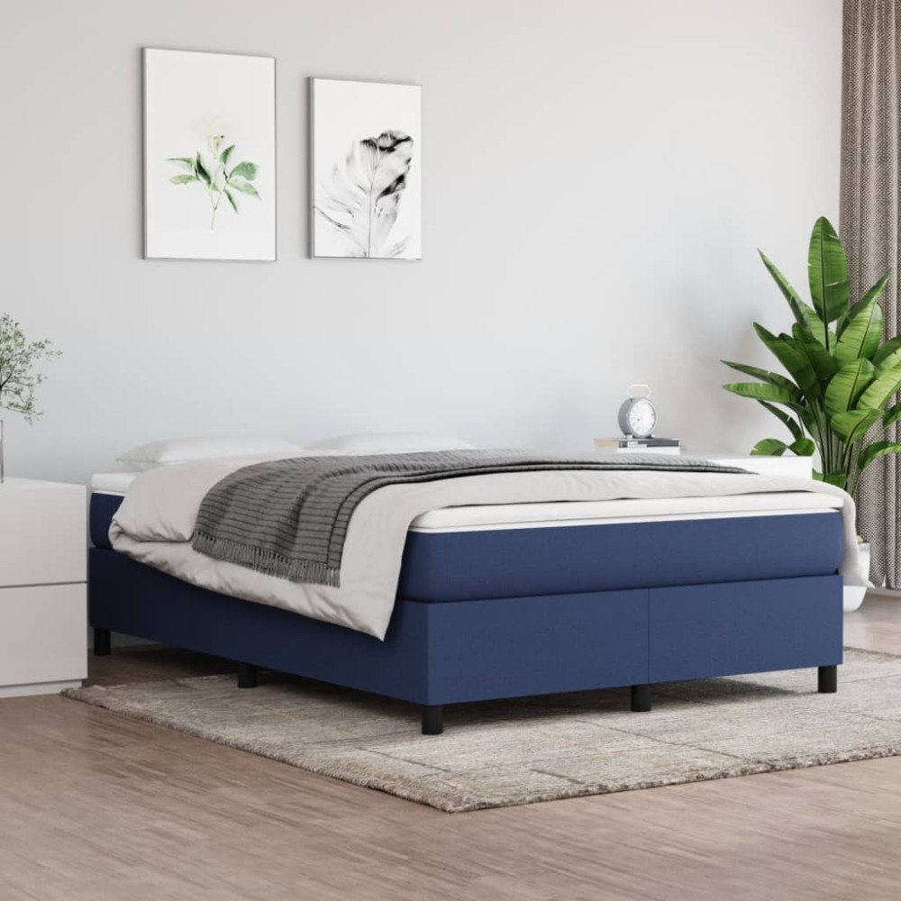 vidaXL Ramsäng med madrass blå 140x200 cm tyg