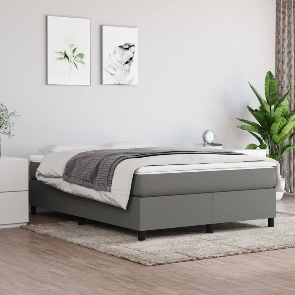 vidaXL Ramsäng med madrass mörkgrå 140x200 cm tyg
