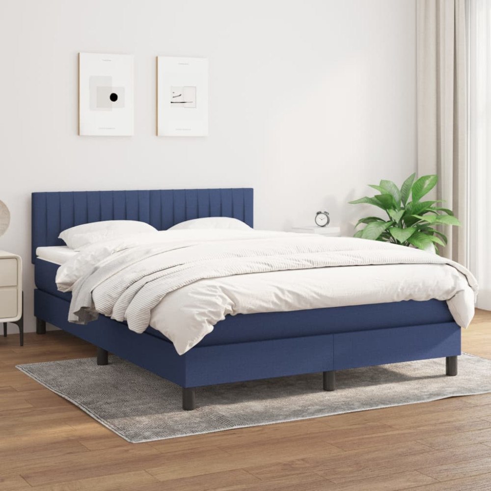 vidaXL Ramsäng med madrass blå 140x200 cm tyg