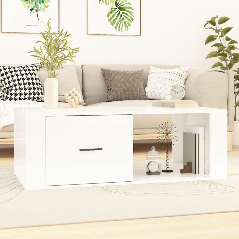 vidaXL Soffbord vit högglans 100x50,5x35 cm konstruerat trä