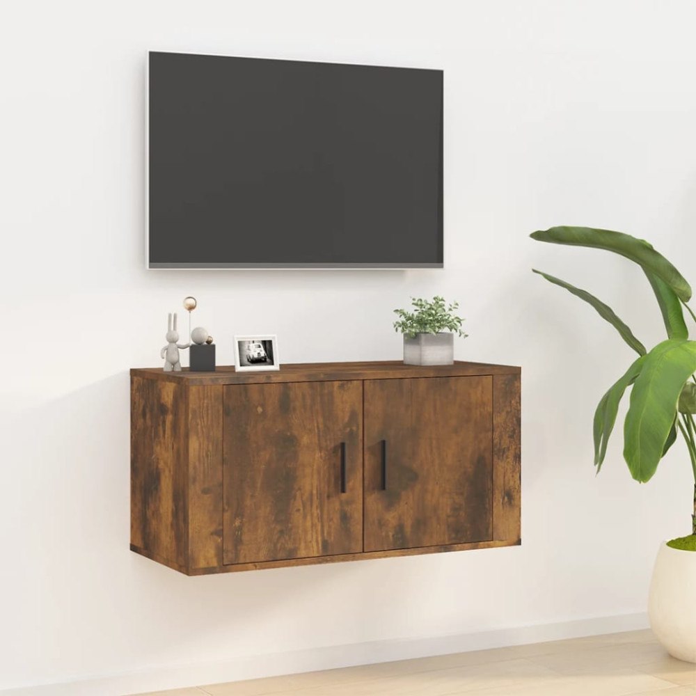 vidaXL Väggmonterad tv-bänk rökfärgad ek 80x34,5x40 cm