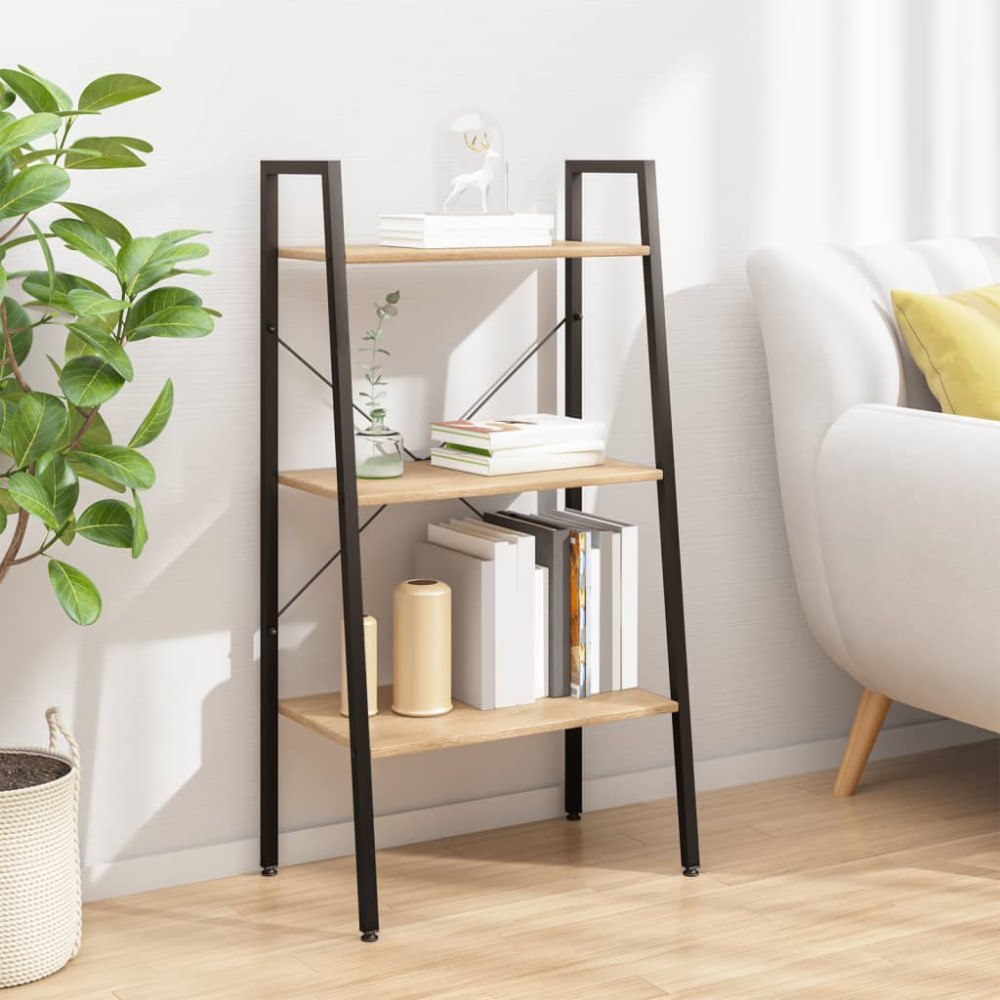 vidaXL Stående hylla med 3 hyllplan ljusbrun och svart 56x35x108 cm