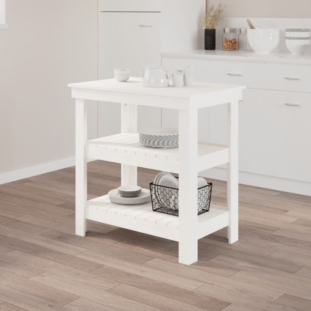 vidaXL Skobänk vit 78,5x50x80 cm massiv furu