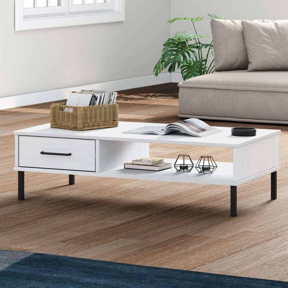 vidaXL Soffbord med metallben OSLO vit massiv furu