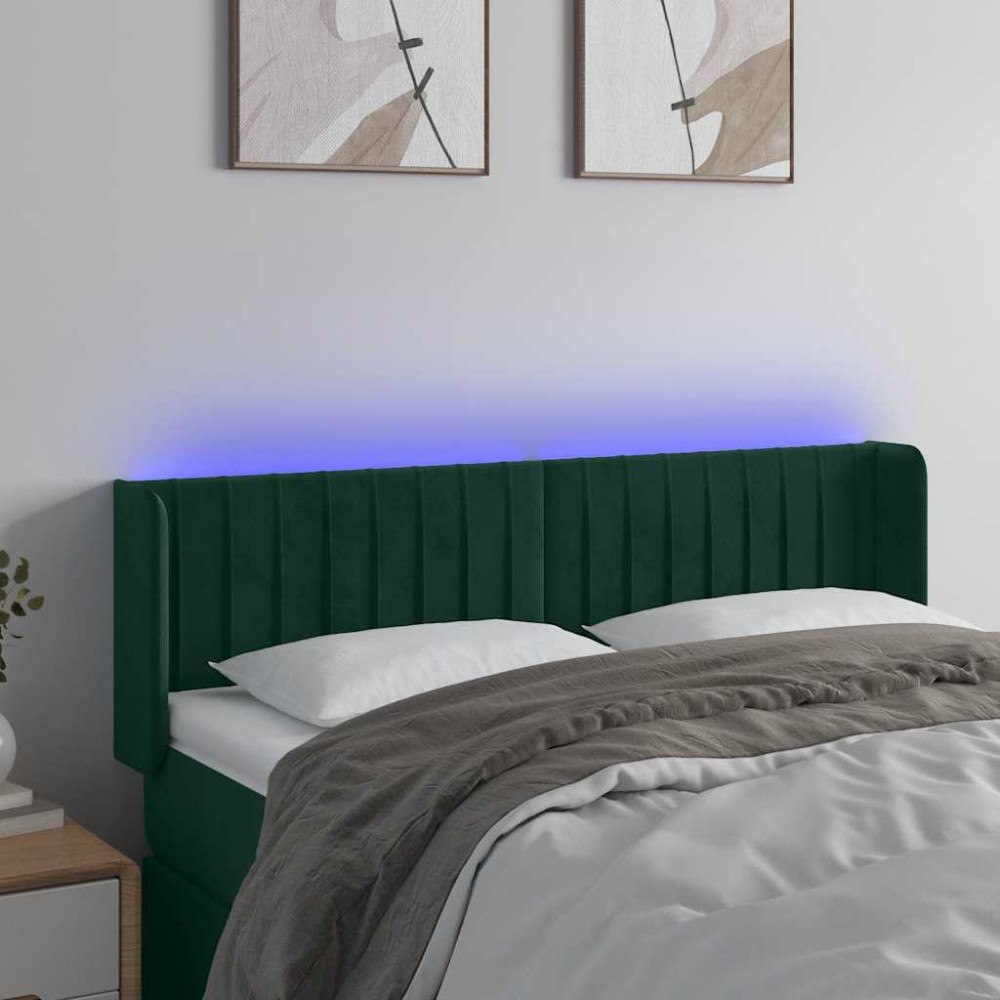 vidaXL Sänggavel LED mörkgrön 147x16x78/88 cm sammet
