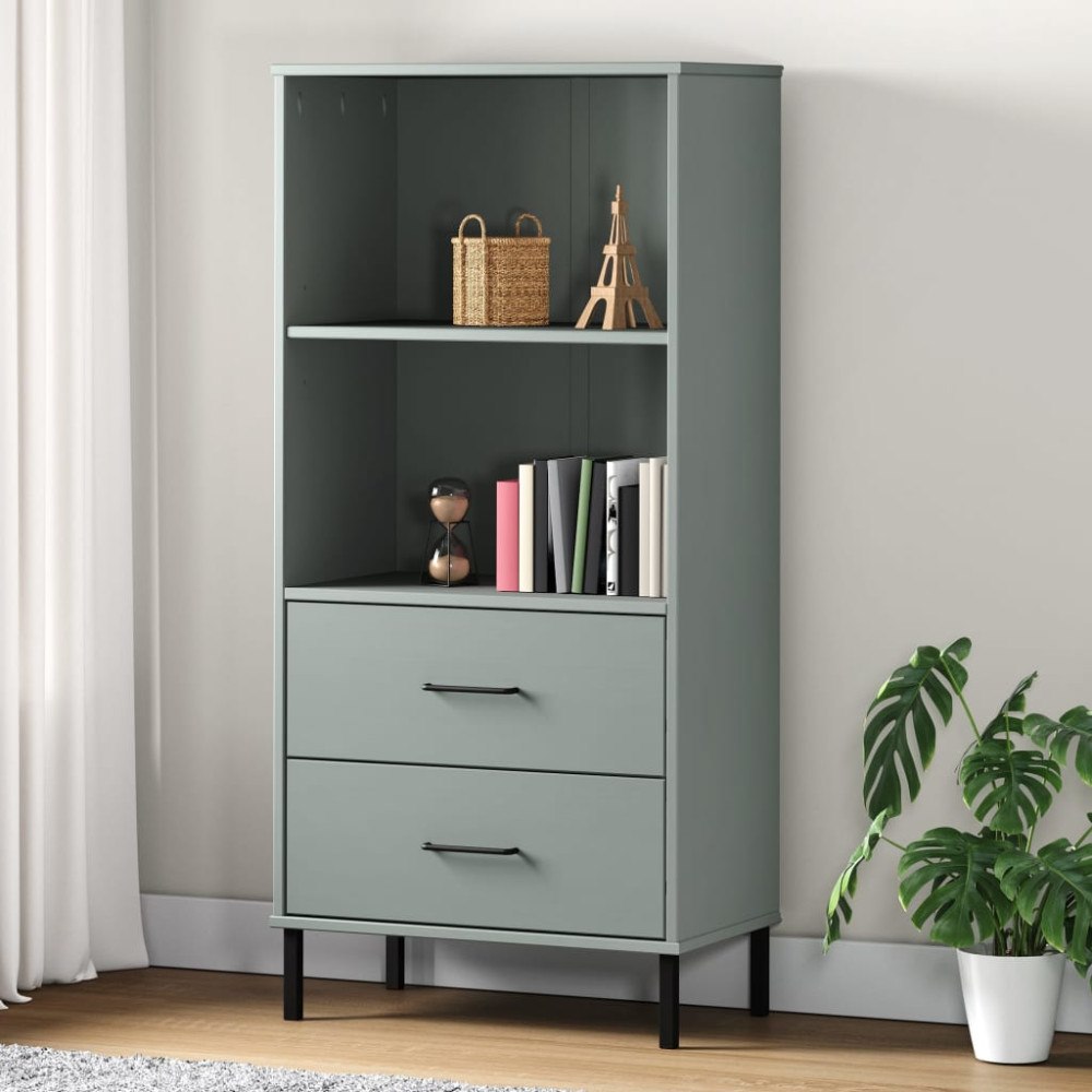 vidaXL Bokhylla med 2 lådor OSLO grå 60x35x128,5 cm massivt trä