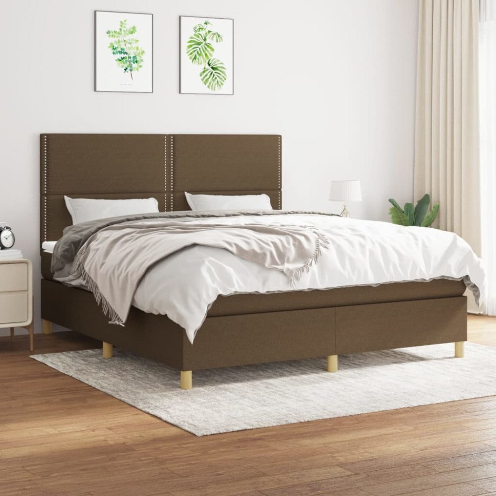 vidaXL Ramsäng med madrass mörkbrun 160x200 cm tyg