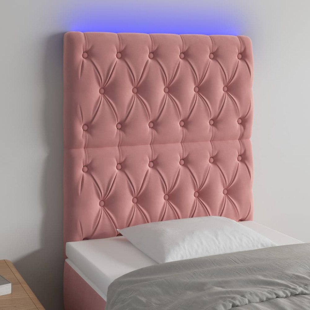vidaXL Sänggavel LED rosa 80x7x118/128 cm sammet