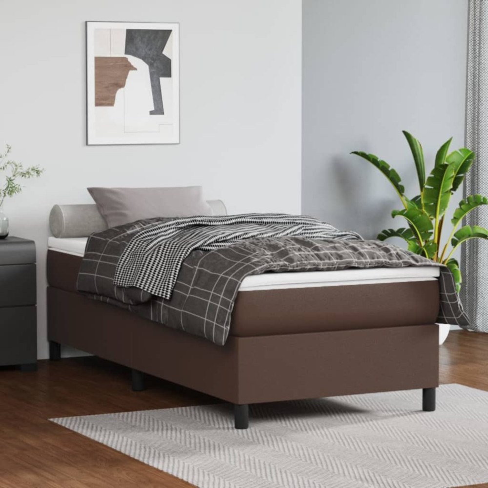 vidaXL Boxspring-sängram brun 80x200 cm konstläder