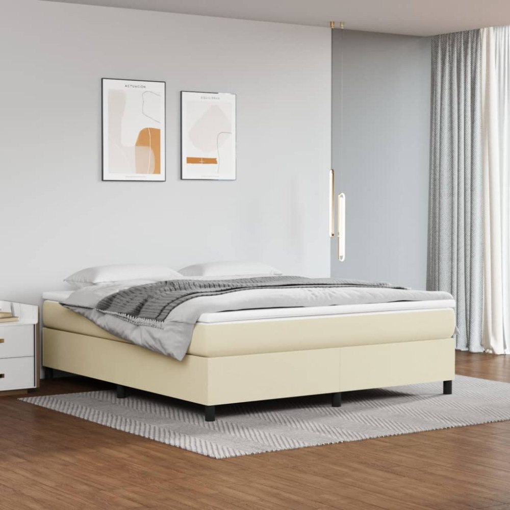vidaXL Boxspring-sängram gräddvit 180x200 cm konstläder