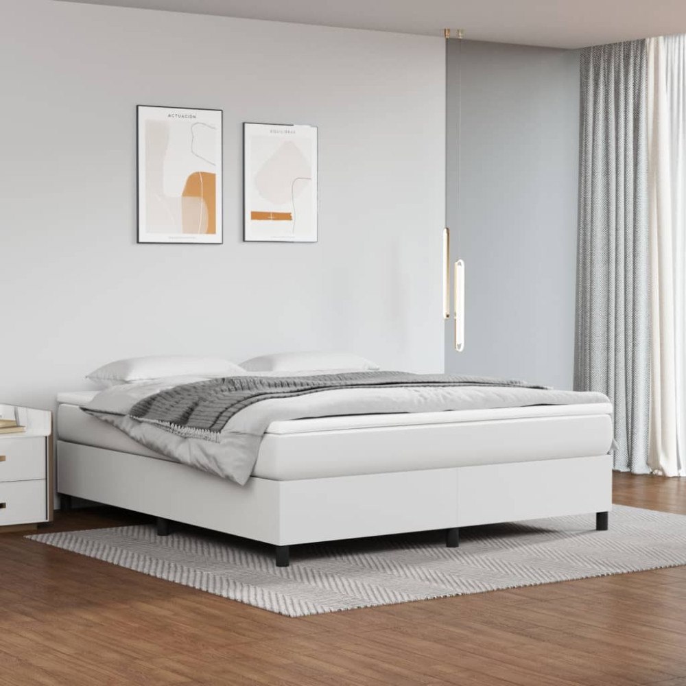 vidaXL Boxspring-sängram vit 160x200 cm konstläder