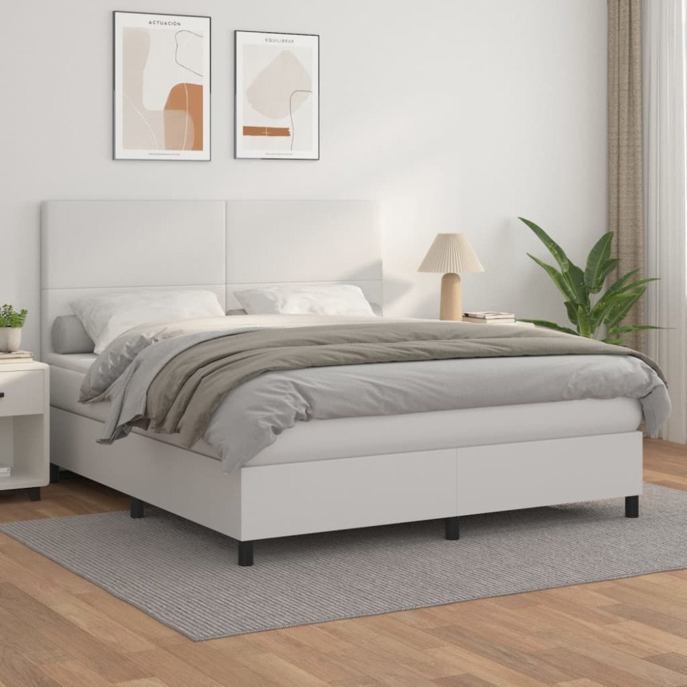 vidaXL Ramsäng med madrass vit 160x200 cm konstläder