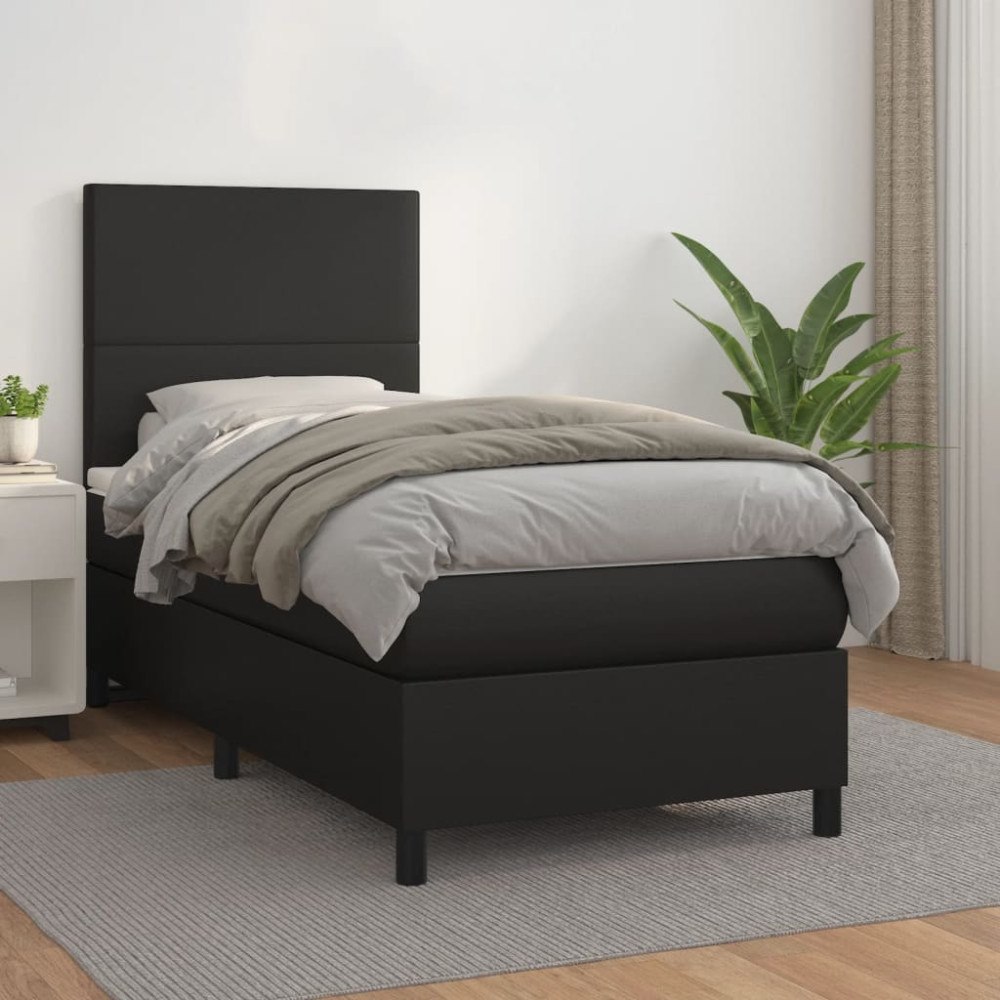 vidaXL Ramsäng med madrass svart 80x200 cm konstläder